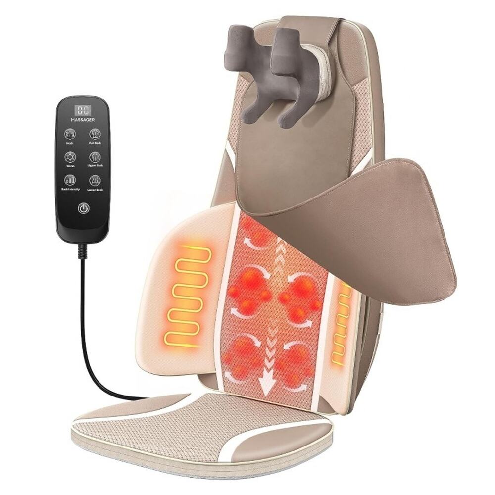 Flekzo Shiatsu Back & Neck Massage Seat Cushion w/ Heat – 4D Kneading, Full Back